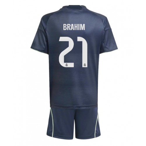 Otroški Nogometni dresi Real Madrid Brahim Diaz #21 Gostujoči 2025-26 Kratek Rokav (+ Kratke hlače)